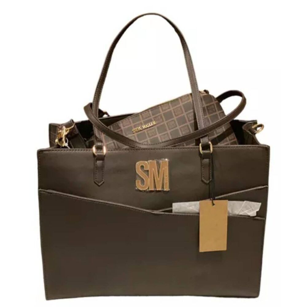 Steve Madden BLivvy Tote Bag w/Detachable Crossbody- Brown - Picture 2 of 9
